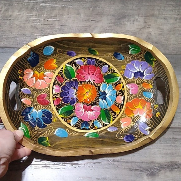 Vintage wooden trinket tray Mexican or Boho style - Picture 1 of 8